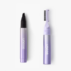 Eyebrow Brush & Gel Bundle: The fiber-tip brow brush and the dual-ended brow gel standing side by side.